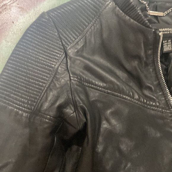 Mango Genuine Leather Collection Womens Size XS Black Moto Jacket - Picture 4 of 6